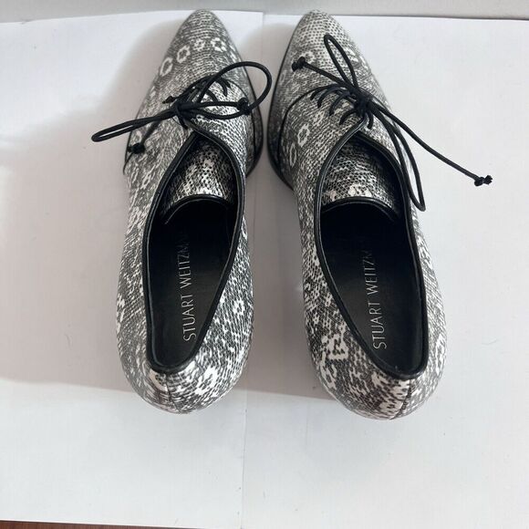 STUART WEITZMAN Animal Print Pointed Toe Chunky Heel Oxford 9.5M Shoes Lace Up - Picture 16 of 16